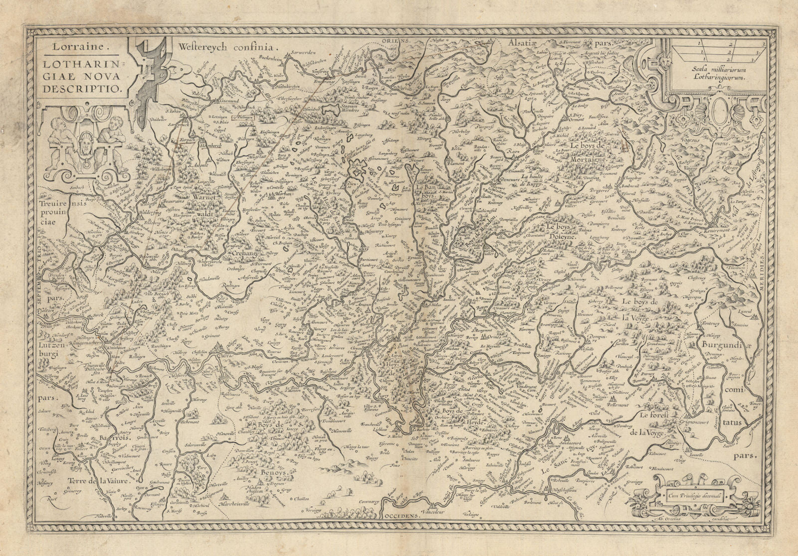 Lorraine. Lotharingiae Nova Descriptio by Abraham Ortelius c1598 old map